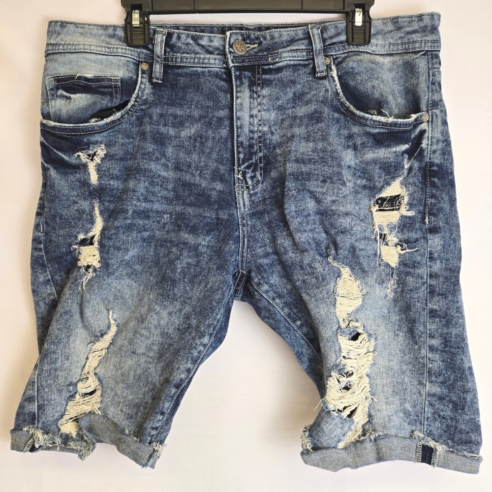 YoungLA Distressed Denim Shorts Jorts Rolled Hem Y2K Streetwear Size 38